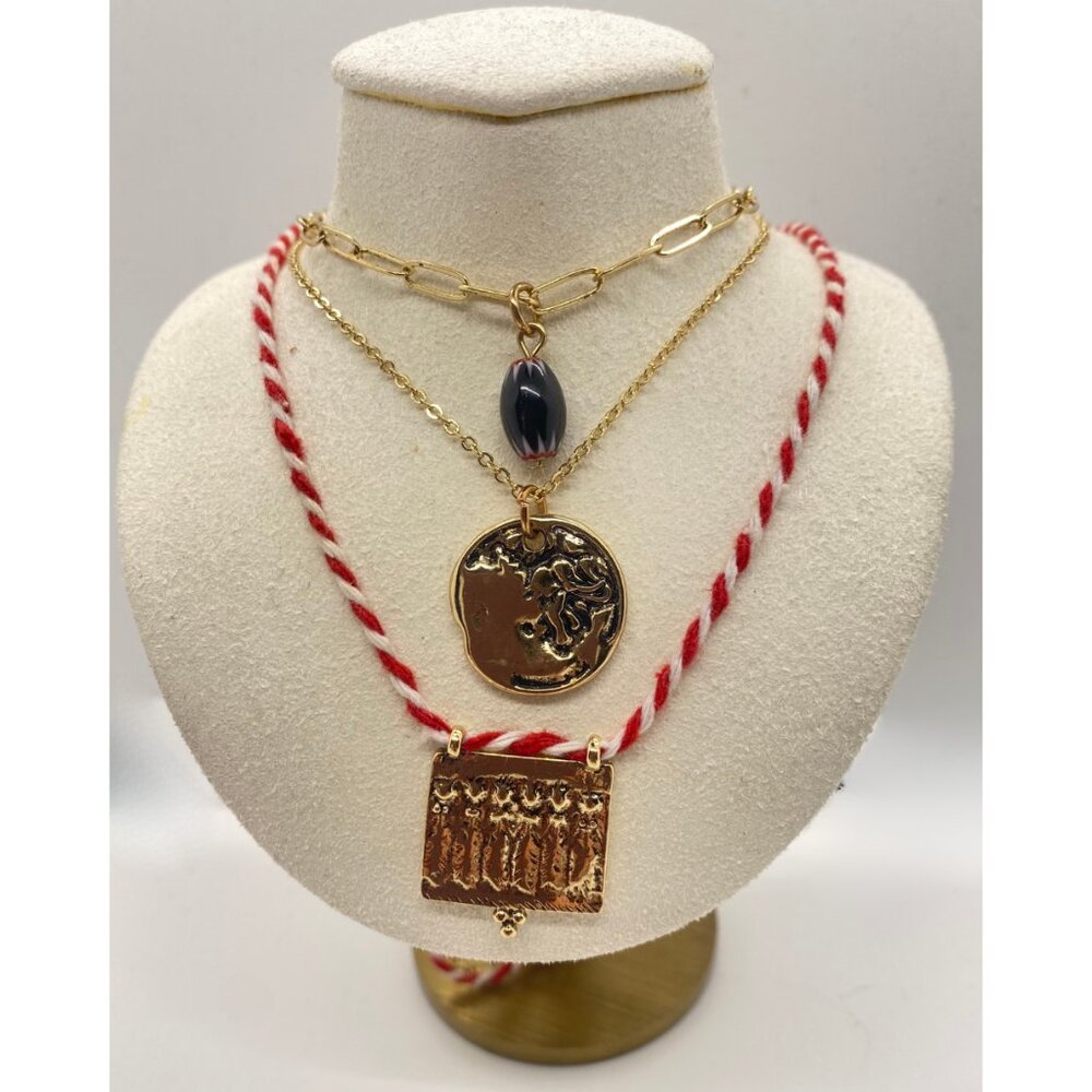 Gold Layered Necklace Set – Coin Pendant + Link Chain + Statement Charm (15–18")